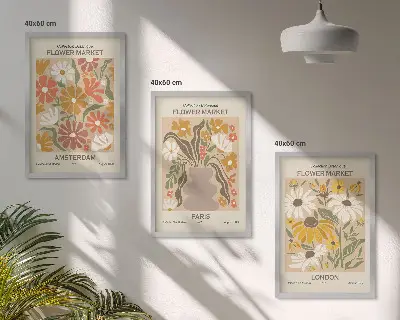 Juego de 3 cuadros con estampados florales de Ámsterdam, París y Londres
