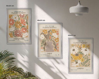 Juego de 3 cuadros Estampados florales Ámsterdam París Londres