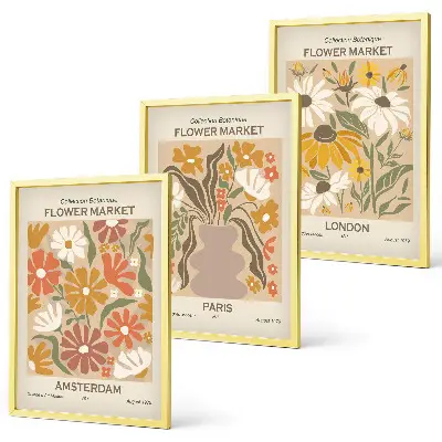 Juego de 3 cuadros con estampados florales de Ámsterdam, París y Londres