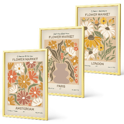 Juego de 3 cuadros Estampados florales Ámsterdam París Londres