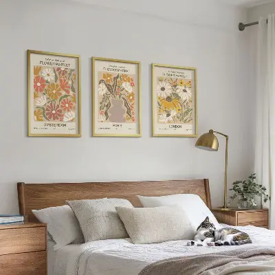 Juego de 3 cuadros con estampados florales de Ámsterdam, París y Londres