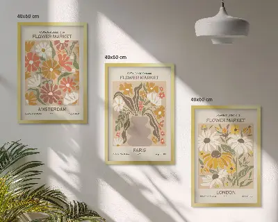 Juego de 3 cuadros con estampados florales de Ámsterdam, París y Londres