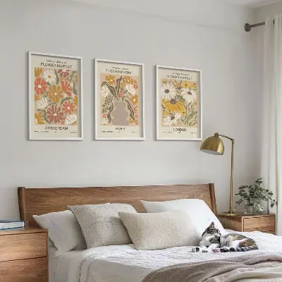 Juego de 3 cuadros con estampados florales de Ámsterdam, París y Londres