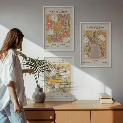 Juego de 3 cuadros con estampados florales de Ámsterdam, París y Londres