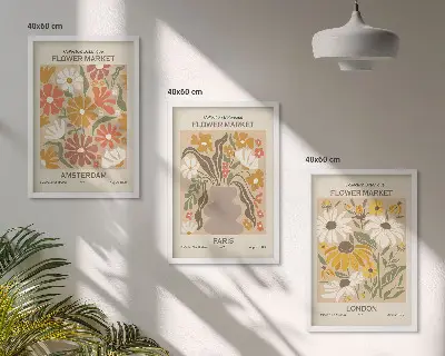 Juego de 3 cuadros con estampados florales de Ámsterdam, París y Londres