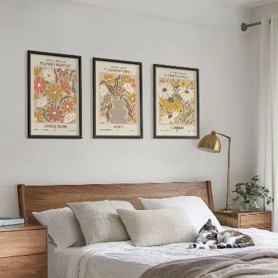 Juego de 3 cuadros con estampados florales de Ámsterdam, París y Londres