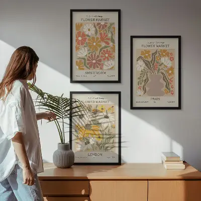Juego de 3 cuadros con estampados florales de Ámsterdam, París y Londres