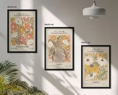 Juego de 3 cuadros con estampados florales de Ámsterdam, París y Londres