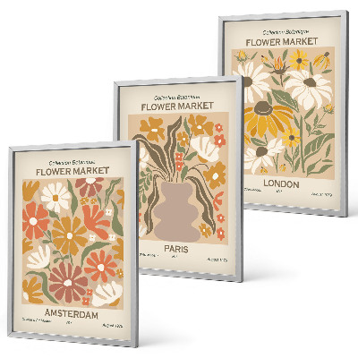 Juego de 3 cuadros Estampados florales Ámsterdam París Londres