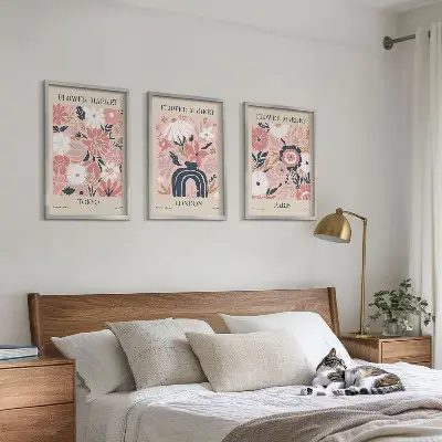 Set de 3 cuadros decorativos para salón con motivos florales de Tokio, Londres y París