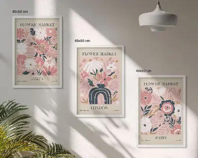 Set de 3 cuadros decorativos para salón con motivos florales de Tokio, Londres y París