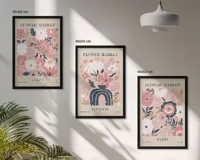 Set de 3 cuadros decorativos para salón con motivos florales de Tokio, Londres y París