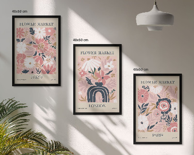 Set de 3 cuadros para salón Motivos florales Tokio Londres París