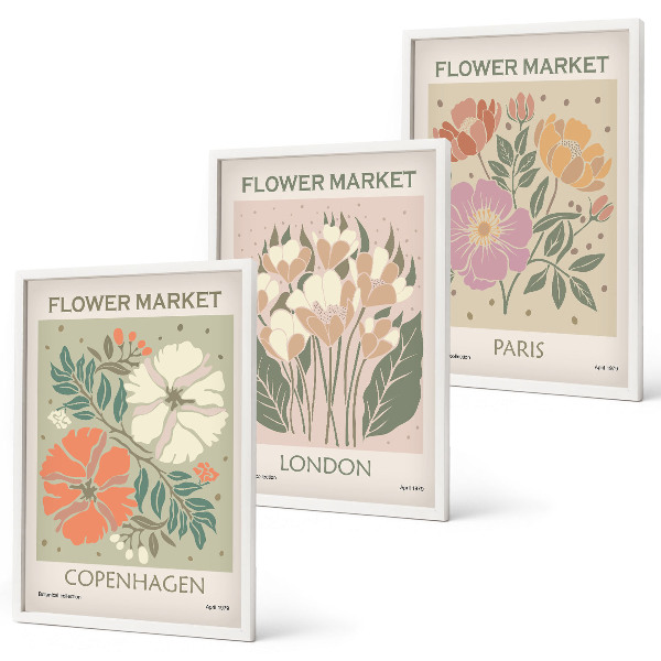 Juego de 3 cuadros Carteles florales Copenhague Londres París