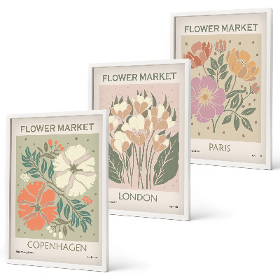 Juego de 3 cuadros Carteles florales Copenhague Londres París