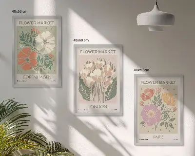 Juego de 3 cuadros con carteles florales de Copenhague, Londres y París