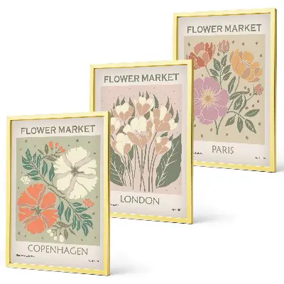 Juego de 3 cuadros con carteles florales de Copenhague, Londres y París