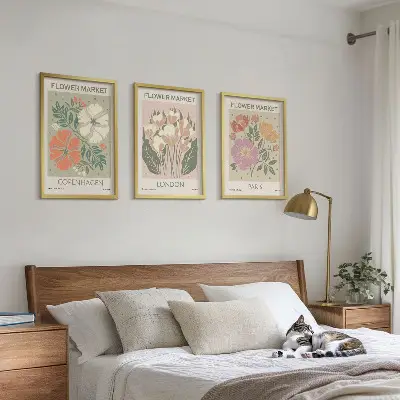 Juego de 3 cuadros con carteles florales de Copenhague, Londres y París