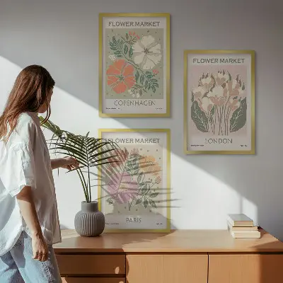 Juego de 3 cuadros con carteles florales de Copenhague, Londres y París