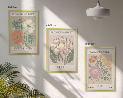 Juego de 3 cuadros Carteles florales Copenhague Londres París