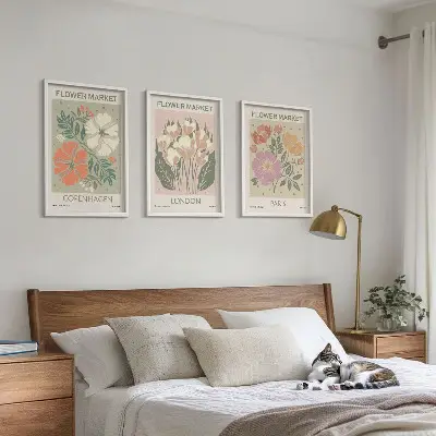 Juego de 3 cuadros con carteles florales de Copenhague, Londres y París