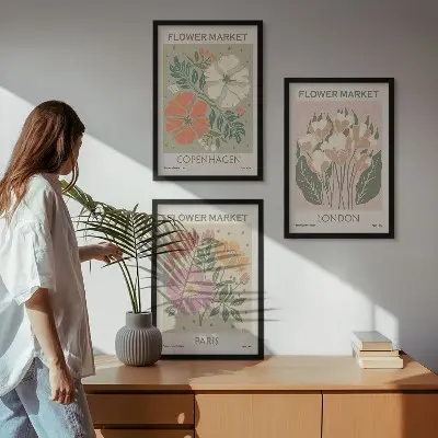 Juego de 3 cuadros con carteles florales de Copenhague, Londres y París