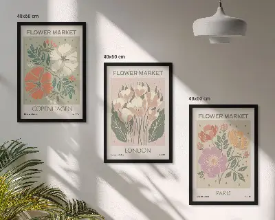 Juego de 3 cuadros con carteles florales de Copenhague, Londres y París