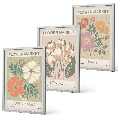 Juego de 3 cuadros Carteles florales Copenhague Londres París