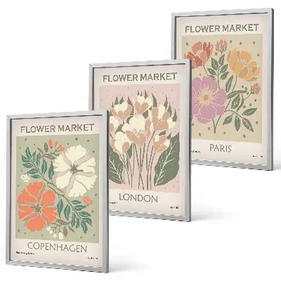 Juego de 3 cuadros con carteles florales de Copenhague, Londres y París