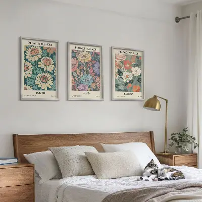 Set de 3 cuadros decorativos diseño de carteles florales de Tokio, París y Londres