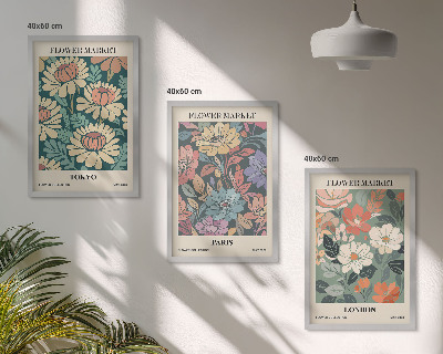 Set de 3 cuadros para salón Carteles florales Tokio París Londres