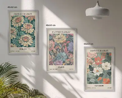Set de 3 cuadros decorativos diseño de carteles florales de Tokio, París y Londres