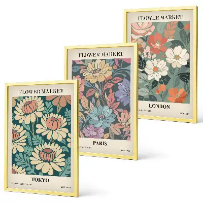 Set de 3 cuadros decorativos diseño de carteles florales de Tokio, París y Londres