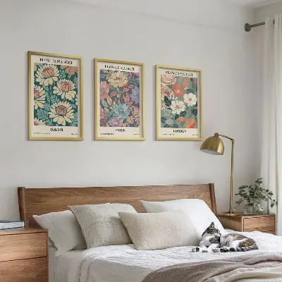 Set de 3 cuadros decorativos diseño de carteles florales de Tokio, París y Londres
