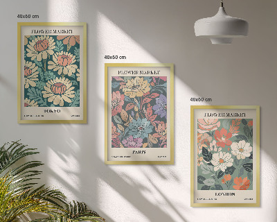 Set de 3 cuadros para salón Carteles florales Tokio París Londres