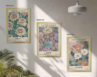 Set de 3 cuadros decorativos diseño de carteles florales de Tokio, París y Londres