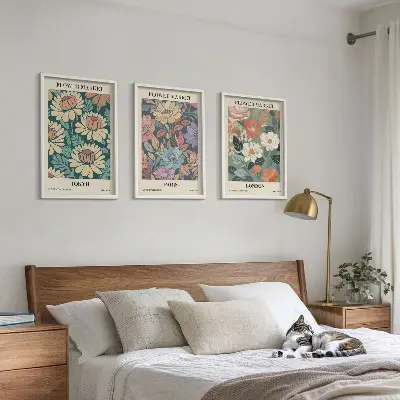 Set de 3 cuadros decorativos diseño de carteles florales de Tokio, París y Londres