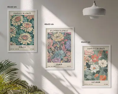 Set de 3 cuadros decorativos diseño de carteles florales de Tokio, París y Londres