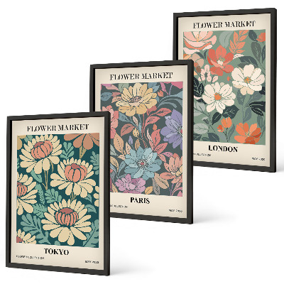 Set de 3 cuadros para salón Carteles florales Tokio París Londres