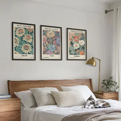 Set de 3 cuadros decorativos diseño de carteles florales de Tokio, París y Londres
