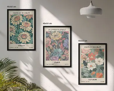 Set de 3 cuadros decorativos diseño de carteles florales de Tokio, París y Londres