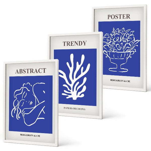 Juego de 3 cuadros Carteles azules con estilo