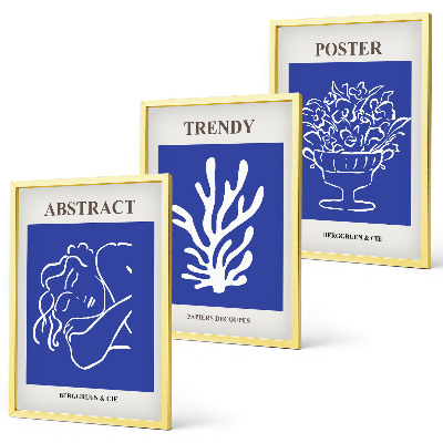 Juego de 3 cuadros Carteles azules con estilo