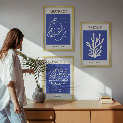 Juego de 3 cuadros Carteles azules con estilo