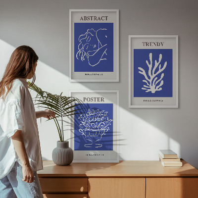 Juego de 3 cuadros Carteles azules con estilo