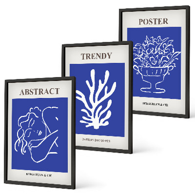 Juego de 3 cuadros Carteles azules con estilo