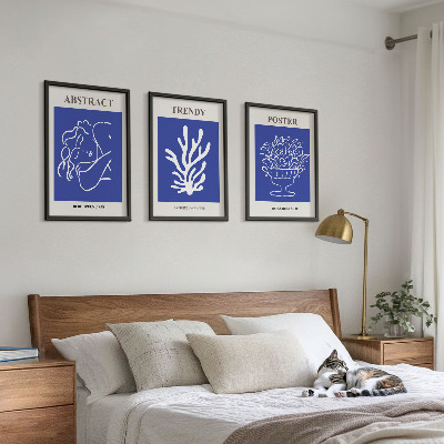 Juego de 3 cuadros Carteles azules con estilo