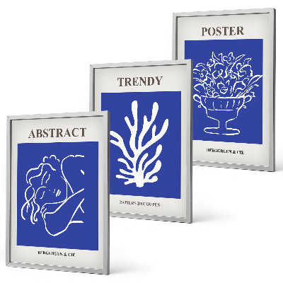 Juego de 3 cuadros Carteles azules con estilo