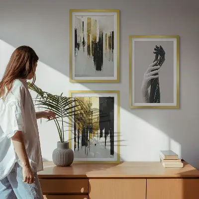 Set de 3 cuadros abstractos pintados a mano decoración para salón