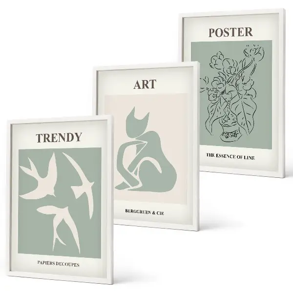 Set de 3 cuadros para salón con ilustraciones elegantes al estilo de Matisse